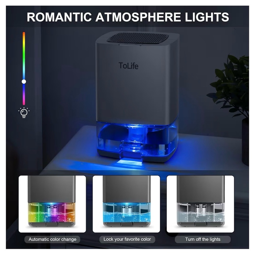 ToLife Dehumidifier 30oz Water Tank Portable LED Lights Workshop Bathroom EUC - Picture 10 of 12
